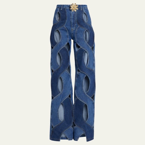 AREA Pants - AREA Rope Cutout Jeans with Gold Flower Buckle